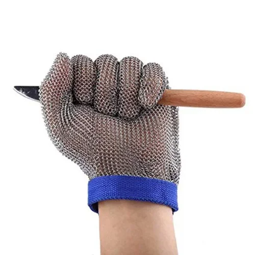 Guante de malla de acero inoxidable con cinturón de plástico, resistente a cortes, guante protector anticorte para correo de cadena, guante limpiador de carnicero de cocina