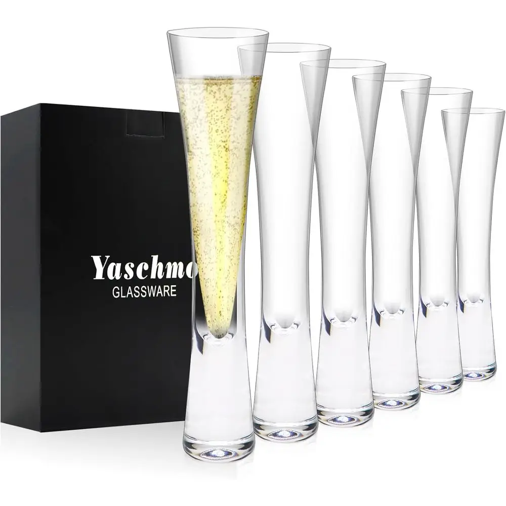 

Set of 6 Hand Blown Crystal Champagne Glasses, Unique Design, Lead-Free, Elegant Toasting Glasses for Events