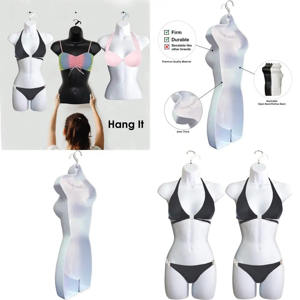 

Stackable Female Mannequin Set of 2 for S-M Clothing, White, with Hollow Back and Hanging Hook for Display