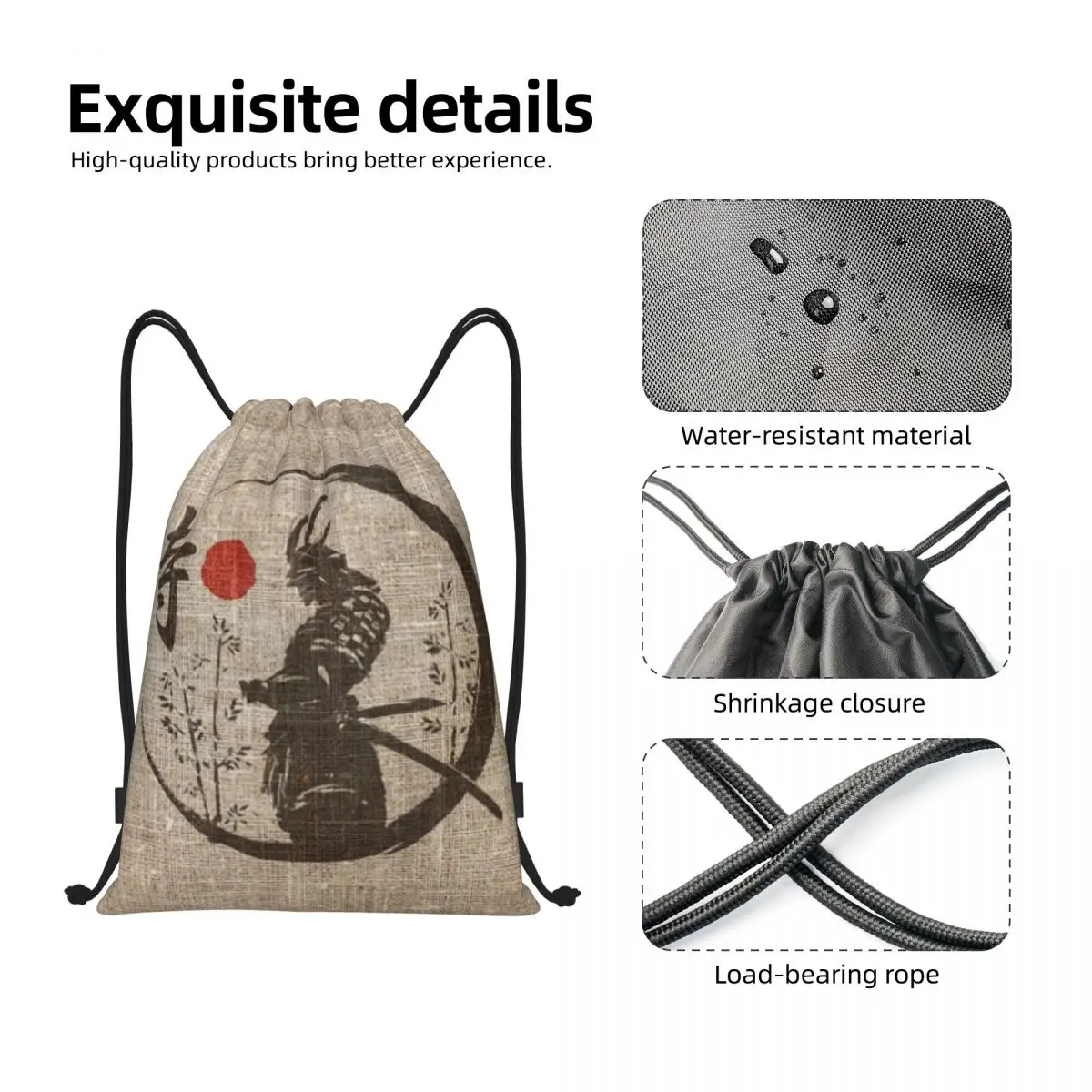 Custom Samurai Japanese Word Drawstring Backpack Bags Women Men Lightweight Gym Sports Sackpack Sacks for Training