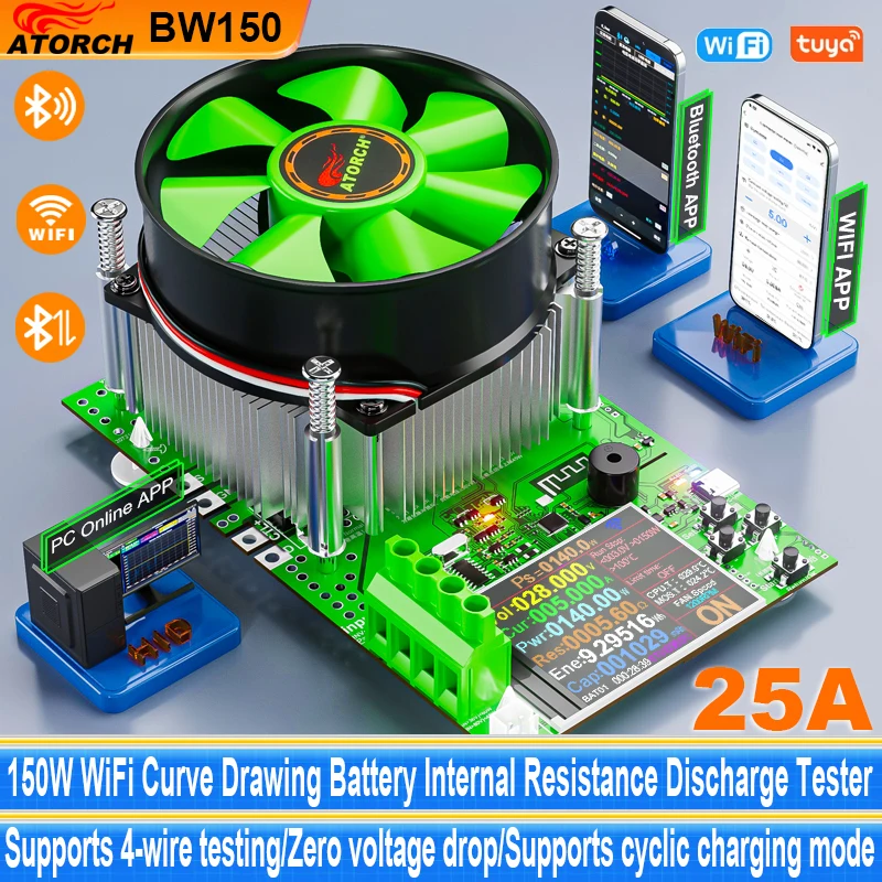 BW150 inteligentny Tester akumulatora samochodowego WiFi Tuya Monitor miernik pojemności obciążenie elektroniczne Tester USB 18650 komórek narzędzia oporności wewnętrznej