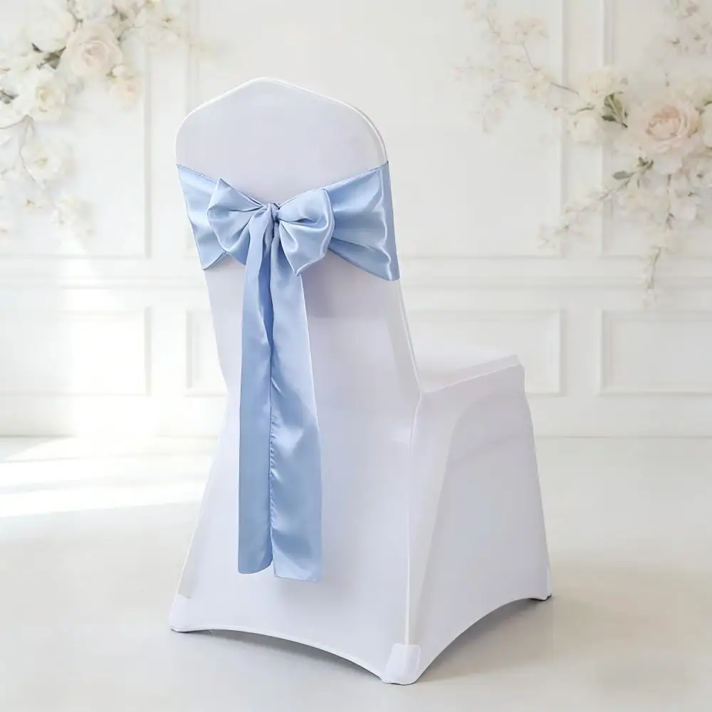 Wedding Decoration Birthday Party Dark Green Colour Chair Sash Satin Self Tie Bands Knot Hotel Banquet White Chair Cover Decor