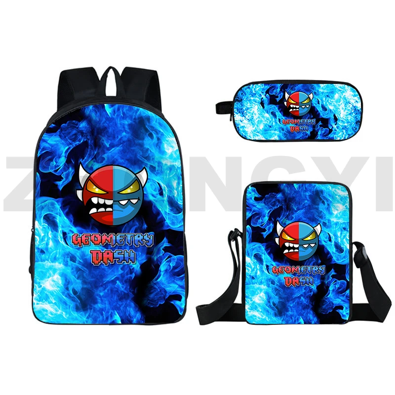 Anime Vintage Canvas Handbags para homens e mulheres, Angry Geometry Dash 3D Backpacks, Laptop Bookbag, sacos de viagem para crianças, mochilas escolares, moda