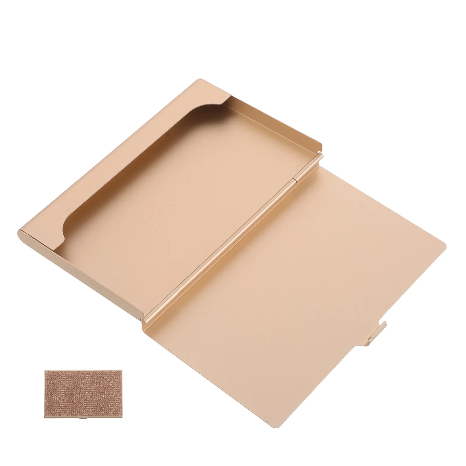 Rhinestone Business Card Holder Rose Gold Aluminum Alloy Metal Card Case Ultra Slim for Women Office Desk Portable Organizer
