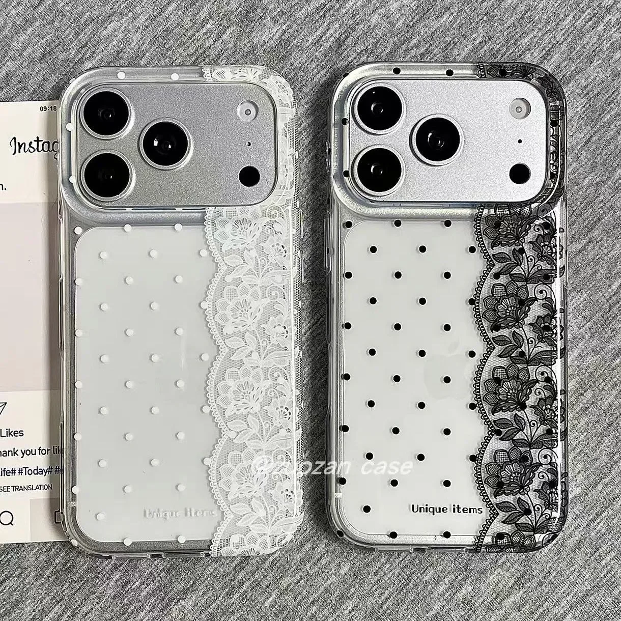 Ins Polka Dots Lace White Black Kawaii Phone Case For iPhone 18 17 Air 16 15 14 13 12 11 Pro Max Plus MINI Y2K Lovely Cover view 5