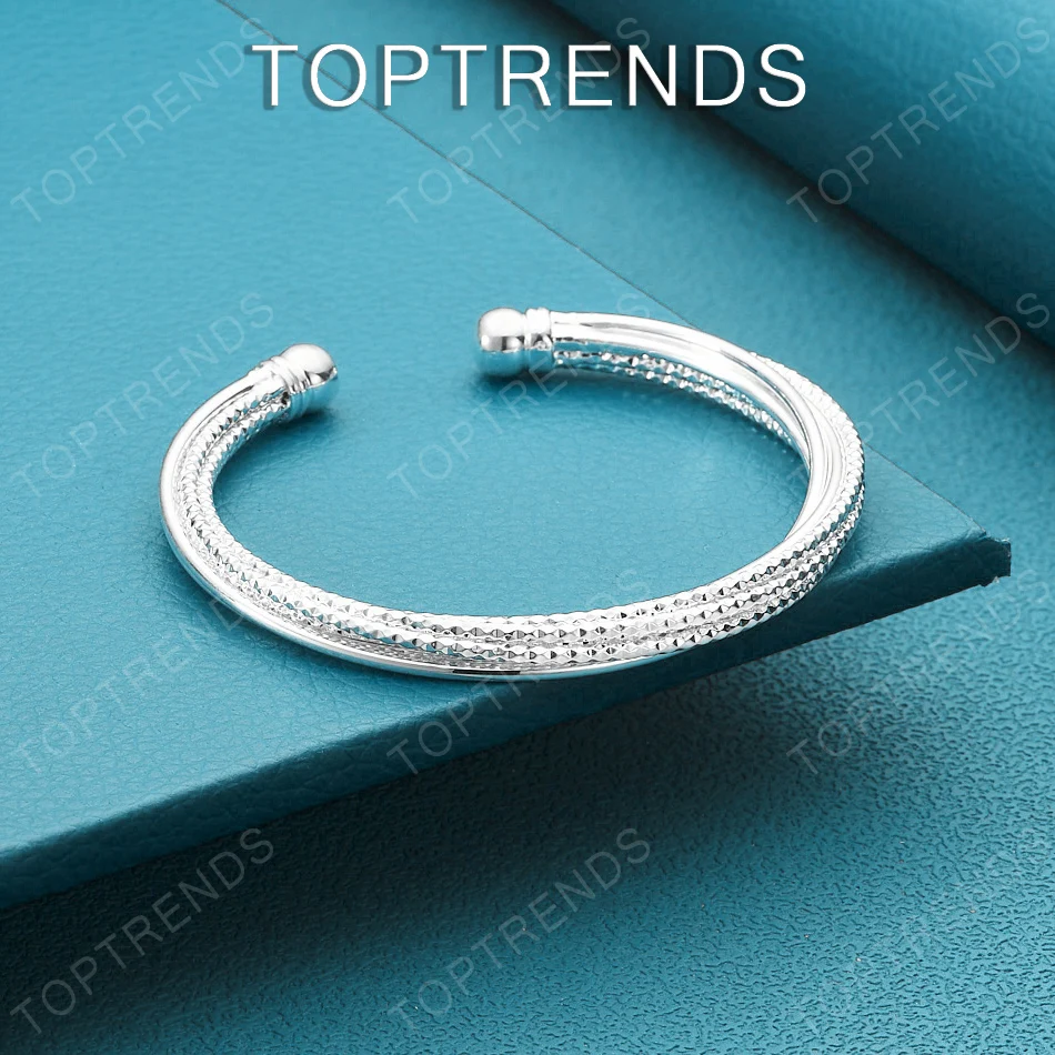 

European American Style 925 Sterling Silver Double-Headed Bead Round Open Bangle Fashion Jewelry For Women Birthday Party Gift