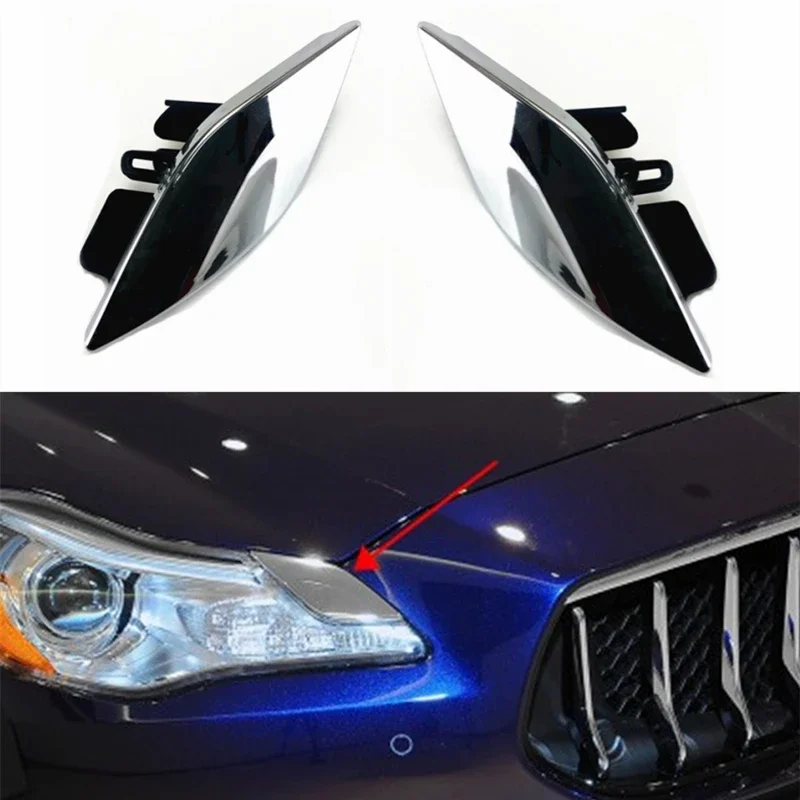 673008001 673008002 For Maserati Quattroporte 2014-2017 Front Headlamp Headlight Washer Nozzle Chrome Cover Cap