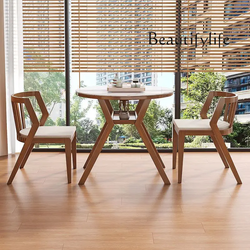 

Balcony Leisure Table and Chair Three-Piece Set Solid Wood Set Tea Table Combination Small Drinking Small Tea Table
