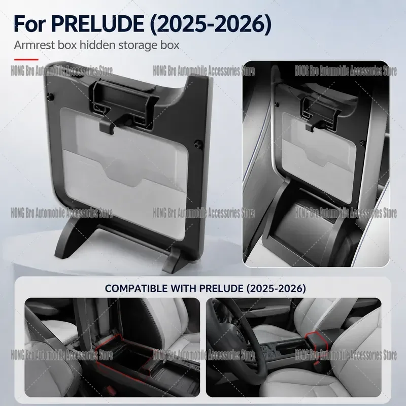 For Honda Prelude 2025 2026 Center Console Armrest Hidden Storage Box Organizer Certificate Holder Car Interior Accessories