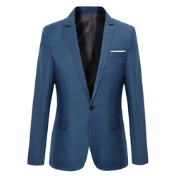 Blazers azuis magros de negócios masculinos, sparking formal para ocasiões formais, casaco de bolso, blazers masculinos personalizados de negócios, trabalho, escritório, 2024