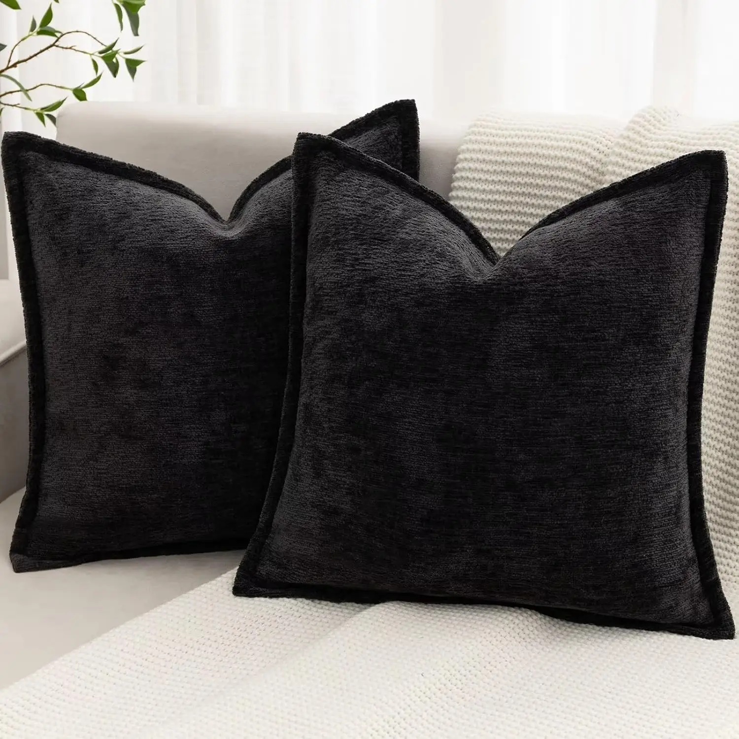 

Bla Decorative Throw Pillow Covers 20X20 H Set Of 2 Cozy Soild Chenille Cushion Cases Soft Textured Square Couch Pillows Cover