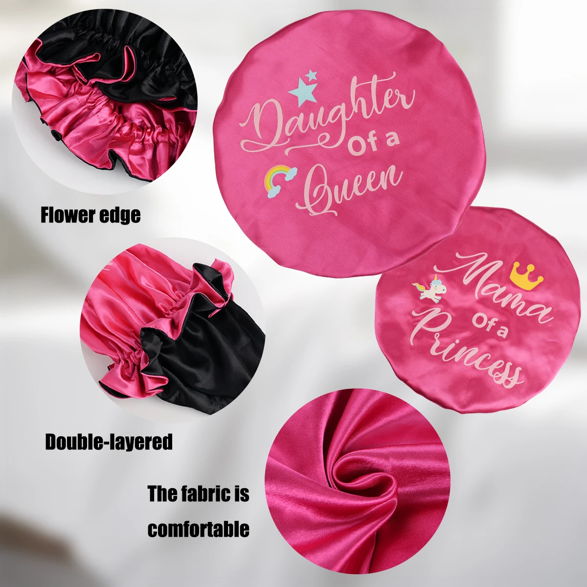 1PC Satin-Lined Double-Layered Lace Sleep Hair Bonnet - Reversible for Frizz Control & Curl Protection, Adult & Child Set