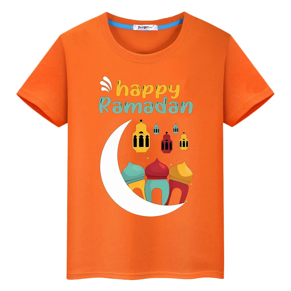 

Happy Ramadan Mubarak Print T-Shirt Anime Tees Boys Tops Ramadan Kareem Muslim Kids With Moon Clothe Festive Outfit y2k clothes