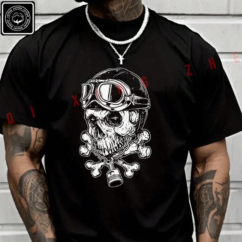 

Funny Motorcycle Skull T-Shirt Cotton Fans Men New Fashion Summer Short Sleeve Printing O-Neck T Shirt