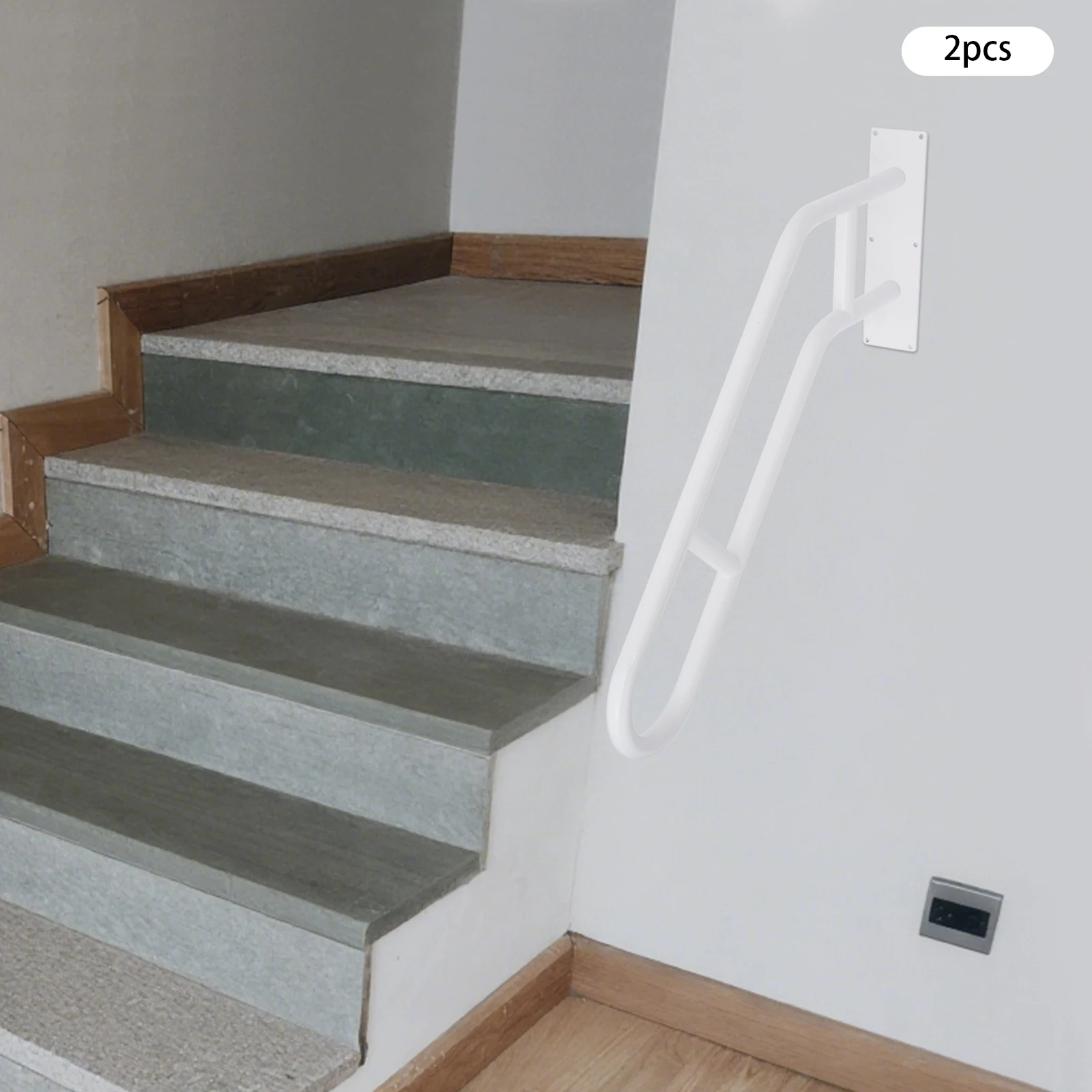 درابزين أبيض مقاس 30 × 25.8 بوصة للخطوات الخارجية، قطعتين درابزين مثبت على الحائط، درابزين سلالم للأطفال وكبار السن والنساء الحوامل