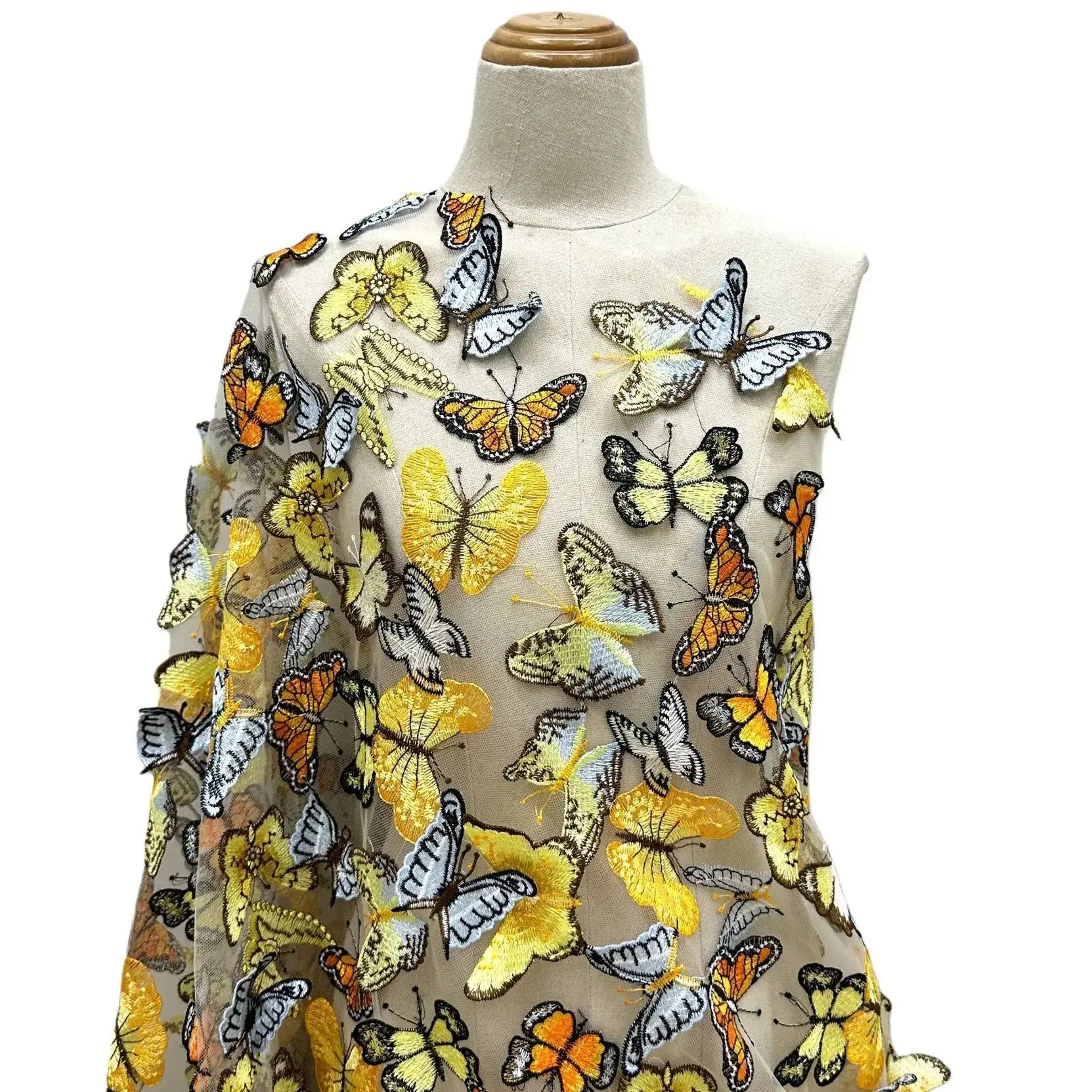 

Latest 3D butterfly full-width mesh embroidered lace fabric for wedding dresses women's wear children's clothing decor fabric