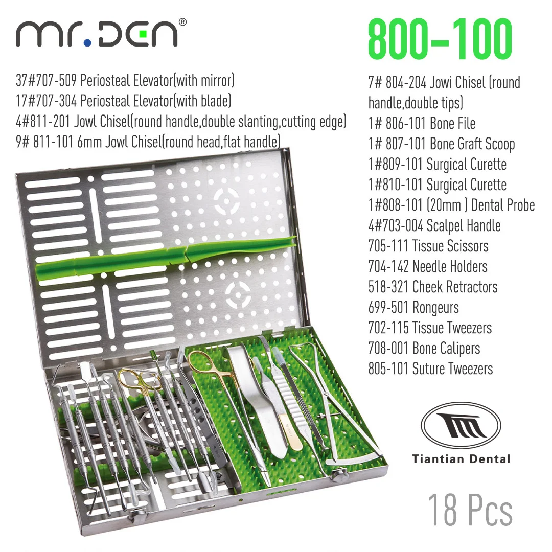 TIANTIAN 18Pcs Dental Implant Instrument Kit Oral Surgery Basic Tool Set with Sterilization Box