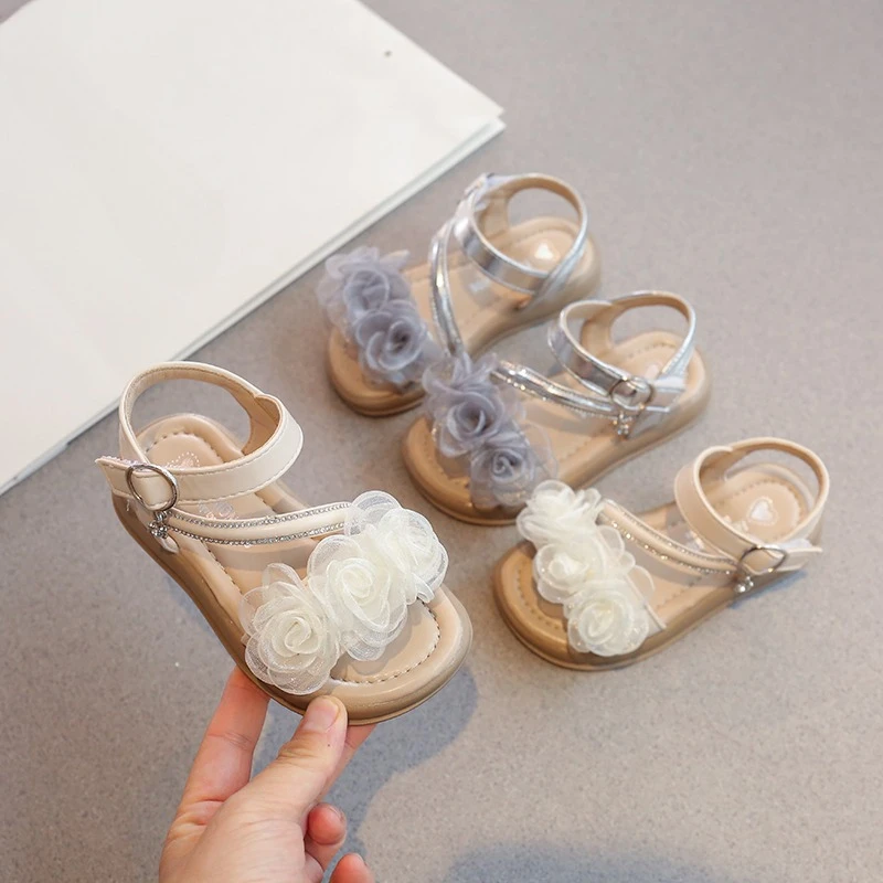 

Elegant Girls Fashion Children's Sandals Sweet Lace Flower Princess Wedding Party Shoes Summer New Chic Kids Open-toe Sandals