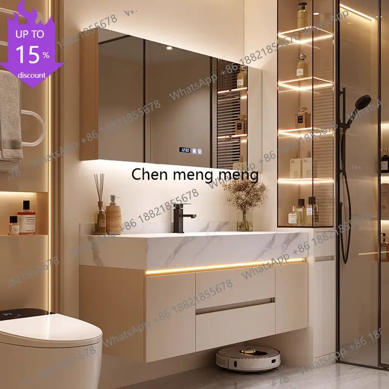 

F178 New rock slab hot bending integrated basin bathroom mirror cabinet combined bathroom washstand hand washbasin