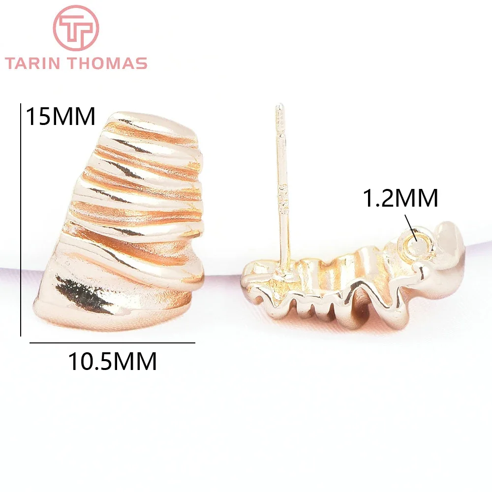 (8083) 6 шт. 10,5x15 мм латунные плиссированные серьги-гвоздики неправильной формы цвета 24-каратного золота высокого качества Ювелирная фурнитура «сделай сам»