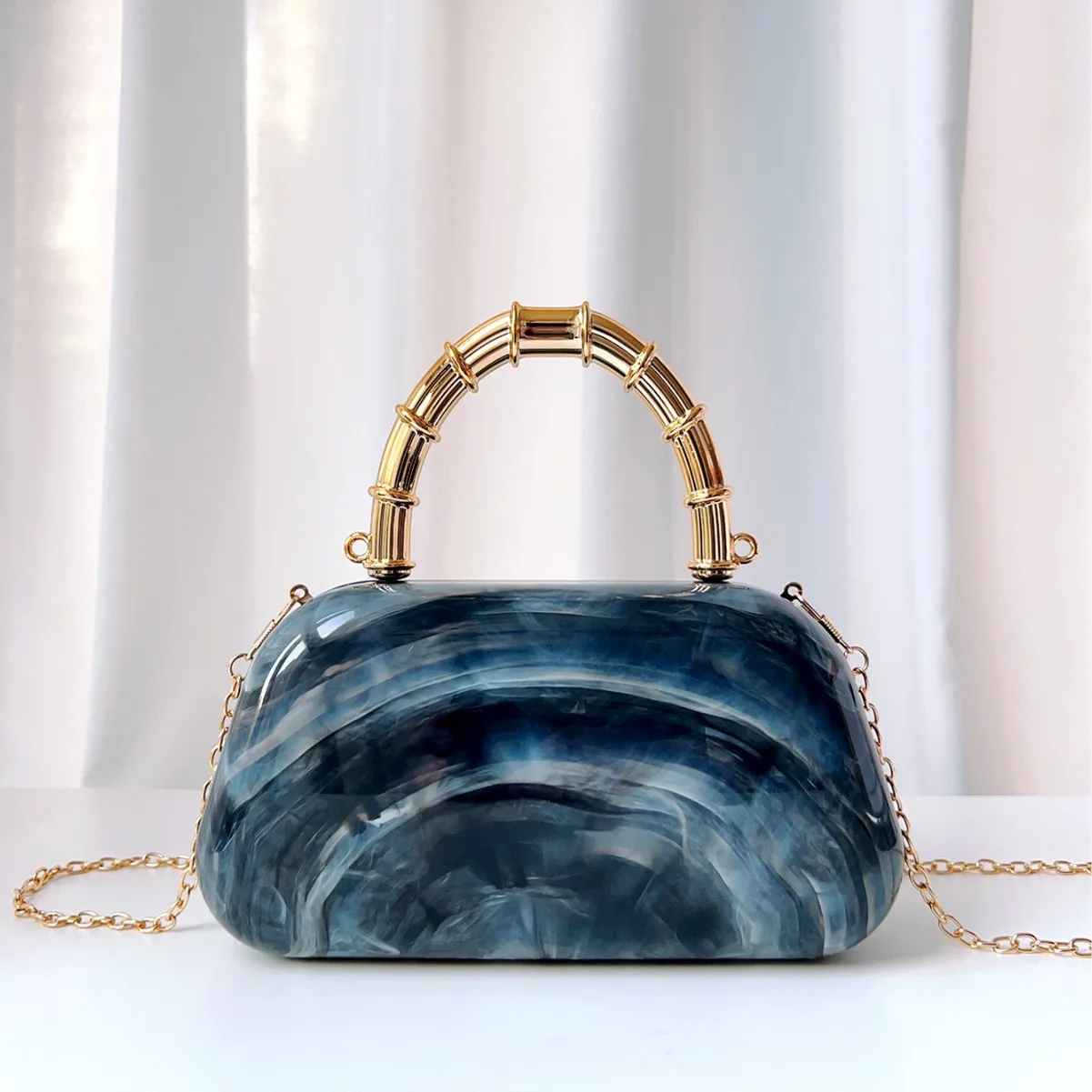 

Вечерняя сумка с гальваническим золотым узором и мраморным узором, роскошный дизайнерский акриловый корпус, женский клатч, свадебный выпускной банкет