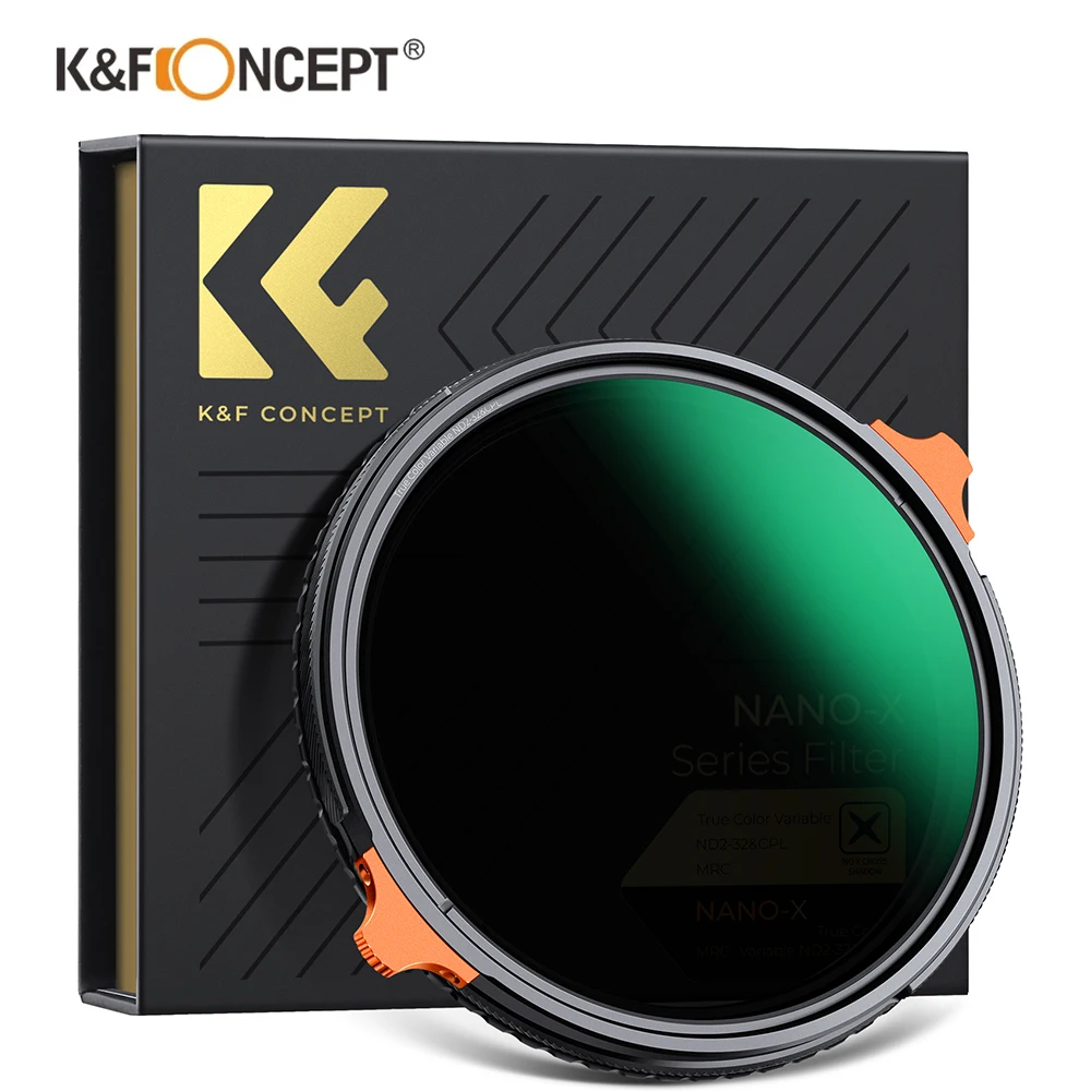 K&F Concept True Color Variable ND2-32&CPL Polarization 2 in 1 Filter,49mm-82mm,No Black 