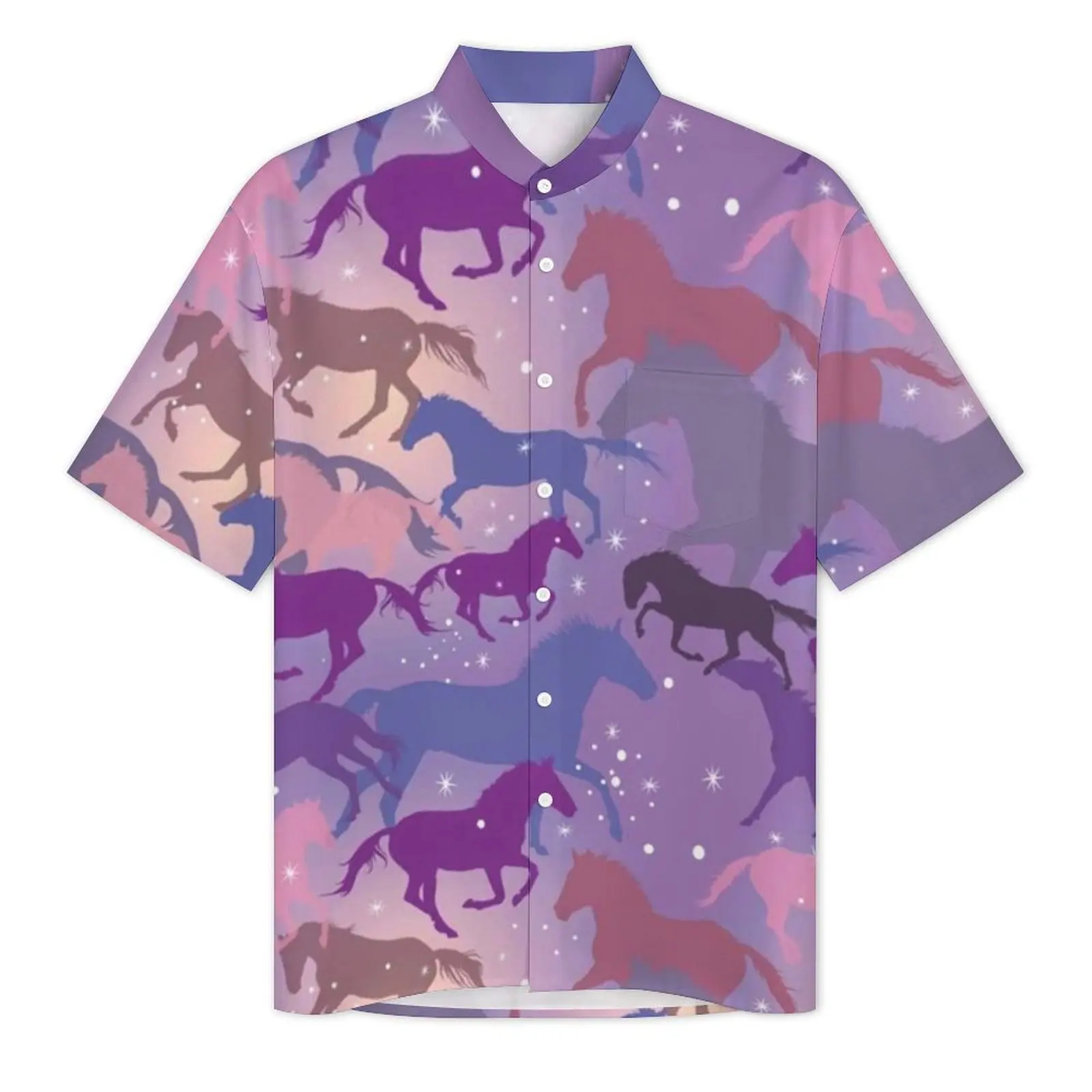 Flare Horse Vacation Shirt Horses Riding On Purple Pattern Hawaii Casual Shirts Mens Vintage Blouses Short Sleeve Stylish Top