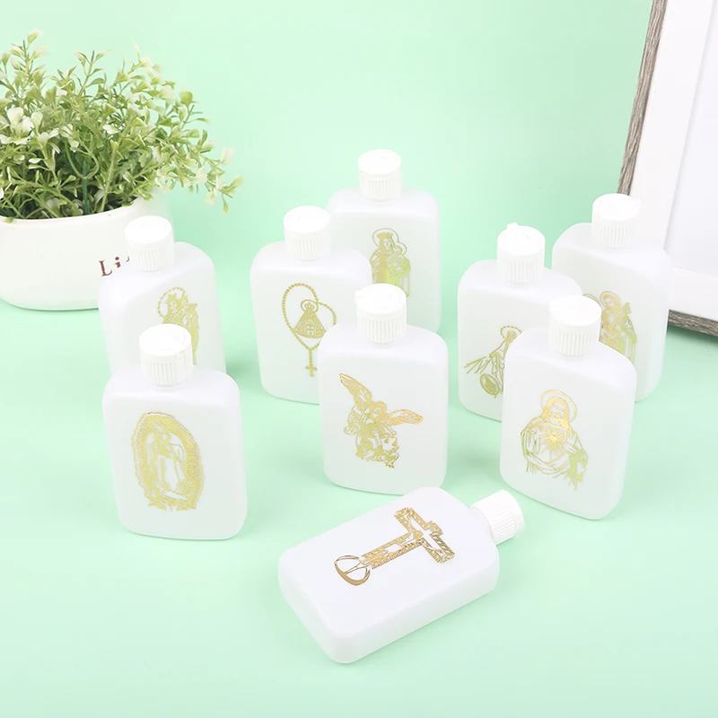 WEBEEDY Lot 16 Mini Bouteilles Eau Bénite 15 Ml Verre Relief – Vides Avec Bouchon Vis – Décoration Pâques Baptême Faveurs Église