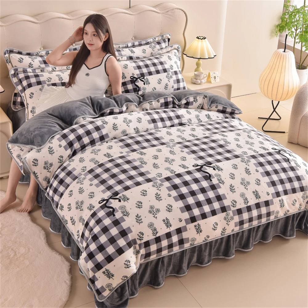 Thickened Milk Fleece Bedding Set Light Luxury Double-Sided Coral Velvet Four-Piece Set Winter Duvet Cover Pillowcase Bed Sheet