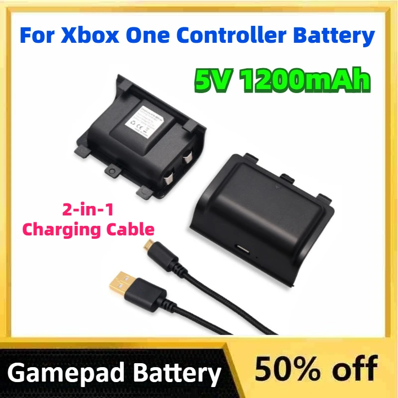 

1-2pcs 5V 1200mAh Gamepads Battery for Xbox One/Xbox One S/Xbox One X/Xbox One Elite Wireless Controller + 2-in-1 Charging Cable