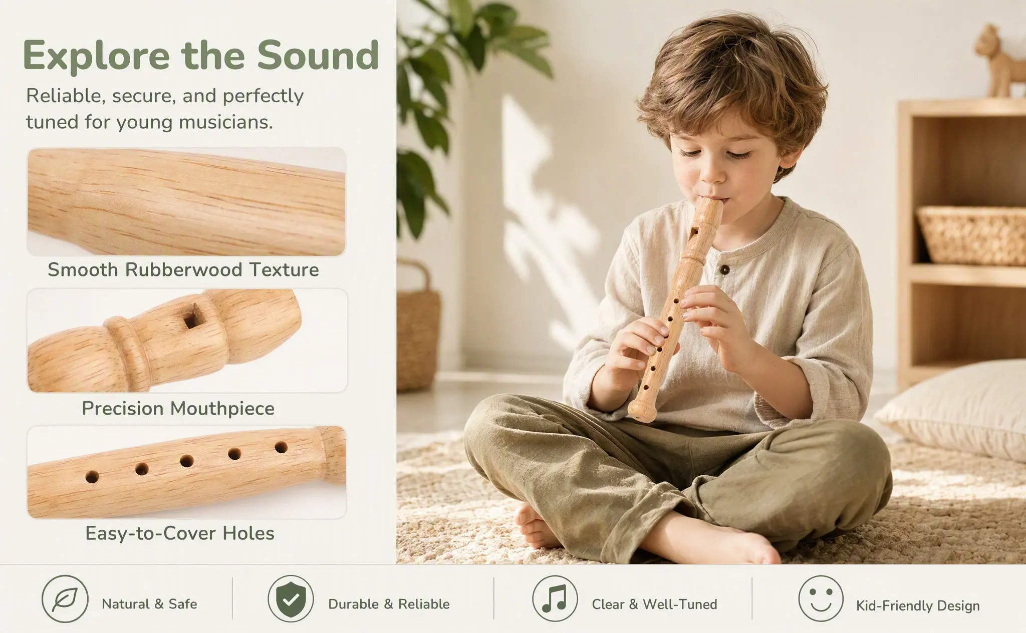 Wooden 6 Hole Recorder Recorder Beginner Practice Musical Instrument Clear Melodious Sound for School Piccolo Clarinet