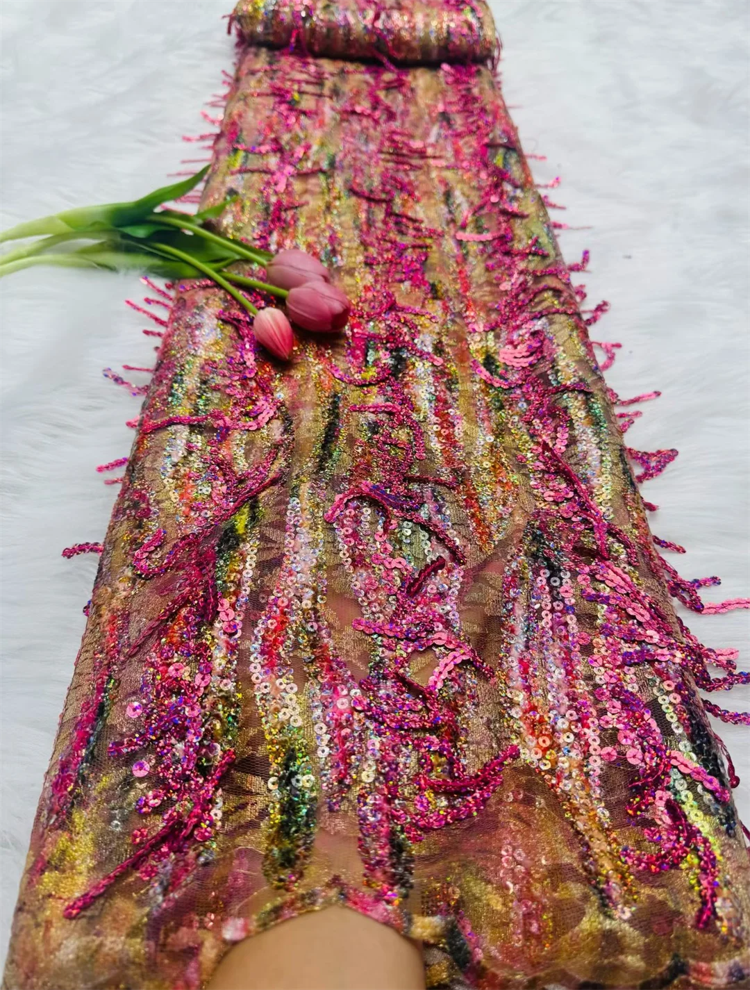 

African Sequins Lace Fabric High Quality French Mesh Net Lace Velure Embroidery Tulle Lace Fabric Nigerian Lace For Party Dress