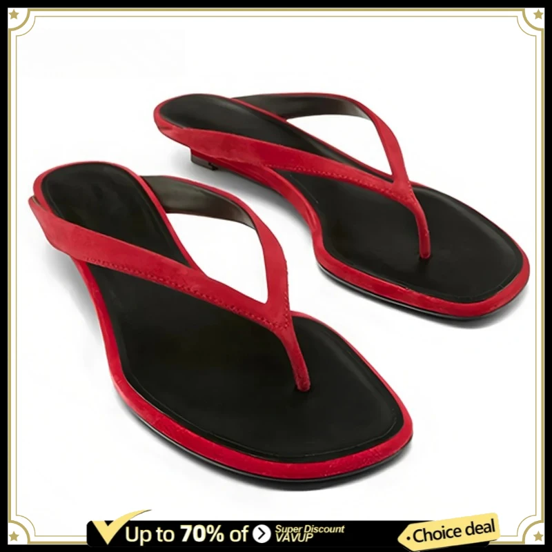 

2026 Y2k Summer Beach Flip Flops Mules Thin Low Heels Casual Slippers Women Square Toe Clip Toe Thongs Sandals Chaussures