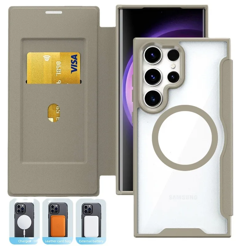 Magnetic Wallet with Card Holder Phone Case for Samsung Galaxy S24 Ultra S23 Plus Fall Prevention Anti Drop Flip Leather Cover