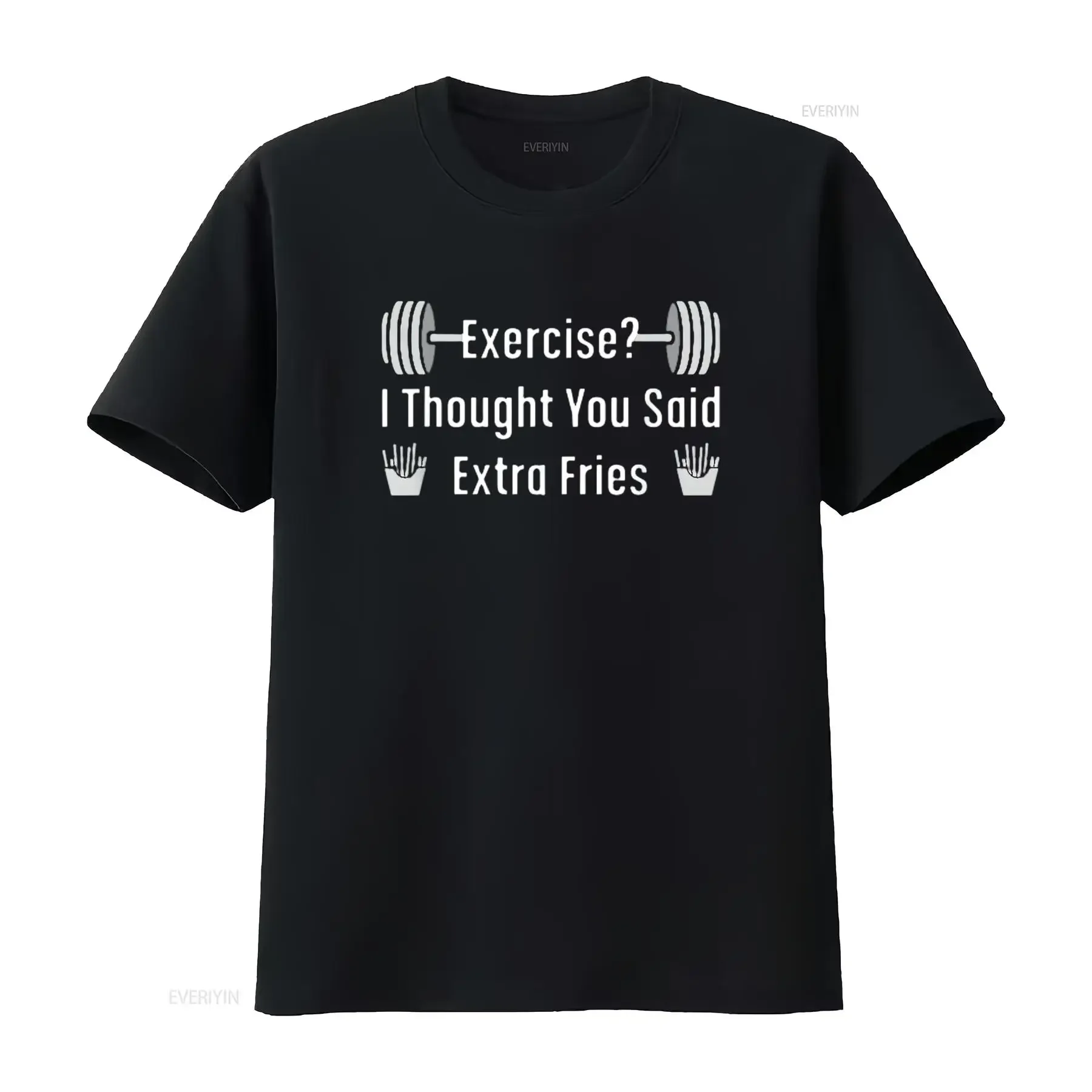 Camiseta negra grande vintage lavada suave para hombre, ropa de calle con texto en inglés "Ejercicio", patatas fritas Extra", dicho divertido, gimnasio, entrenamiento, Meme