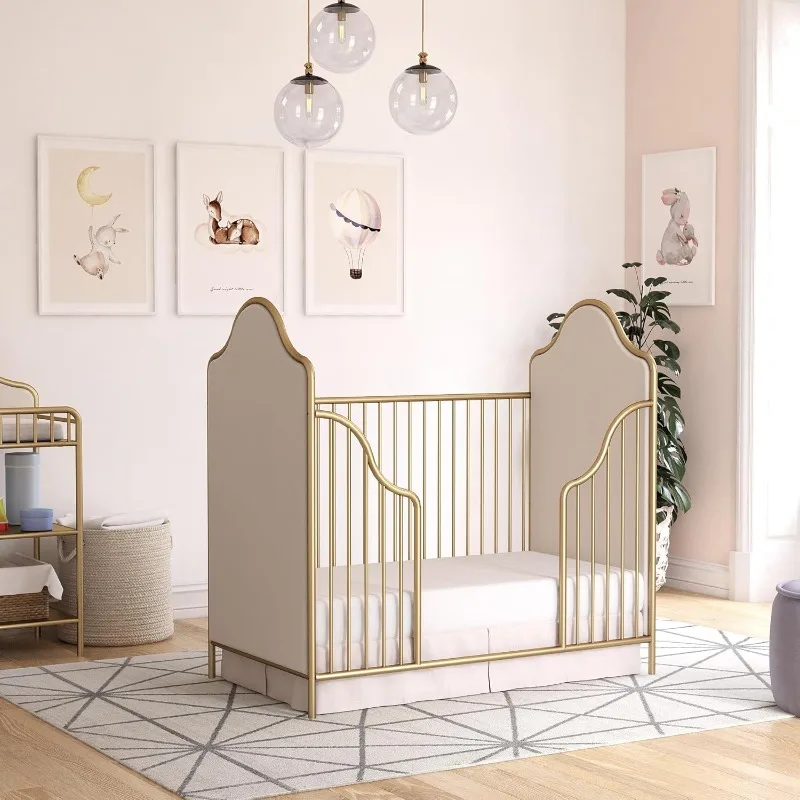 

Piper Upholstered Metal Crib, Gold