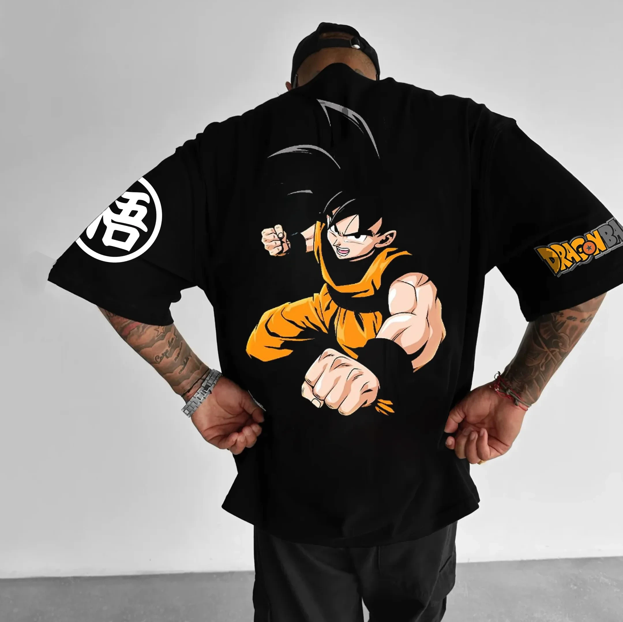Dragon Ball Anime Goku em torno do pescoço de manga curta 2026 verão americano masculino solto e respirável esportes camiseta de algodão