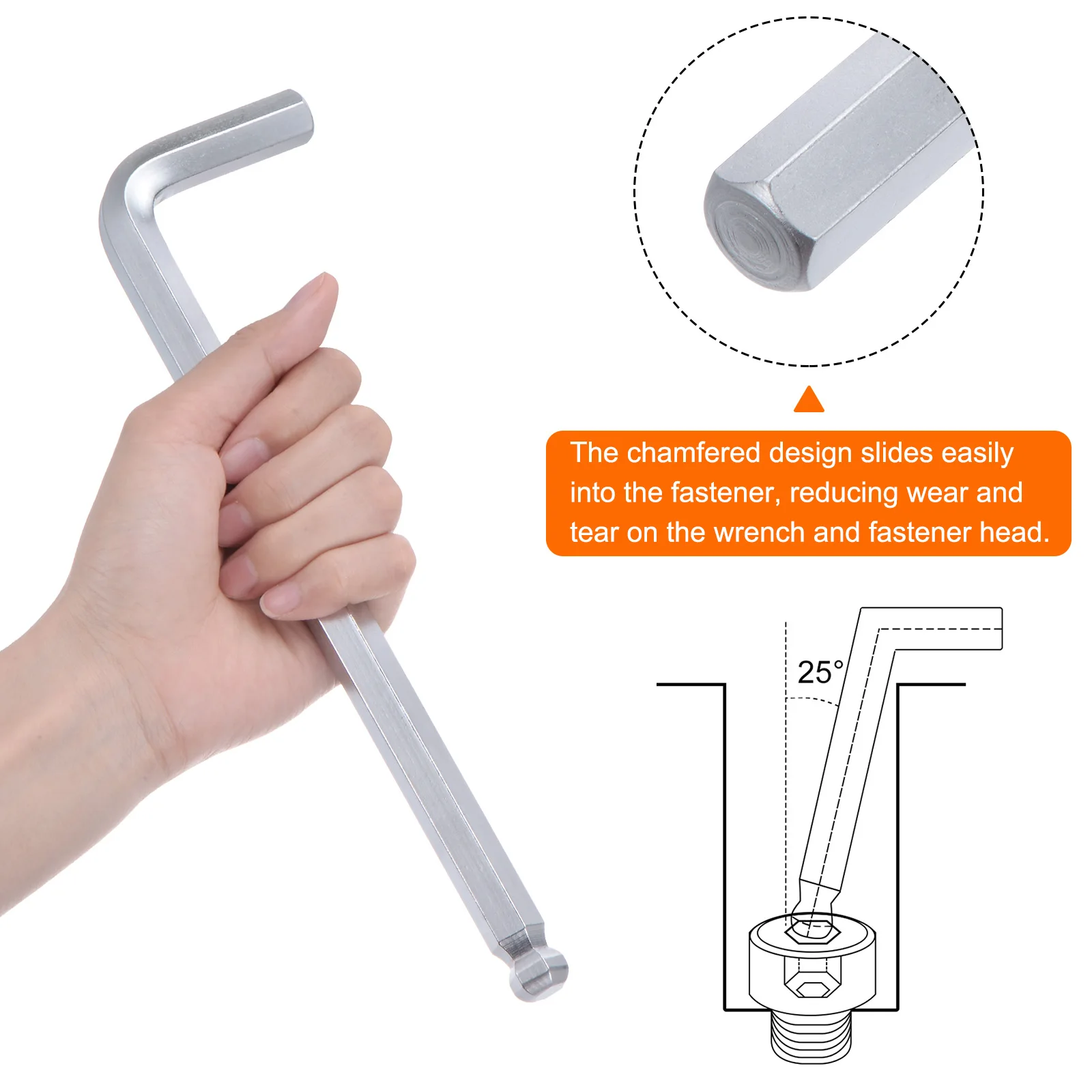 Chave sextavada com extremidade esférica em forma de L, chaves métricas de braço extra longo