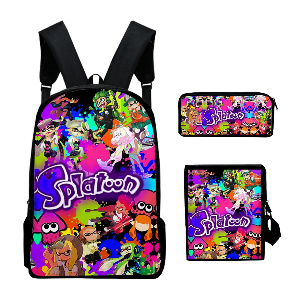 Moda Popular dibujos animados Splatoon 3 impresión 3D 3 unids/set mochilas escolares para alumnos mochila para ordenador portátil bolso de hombro inclinado estuche para lápices