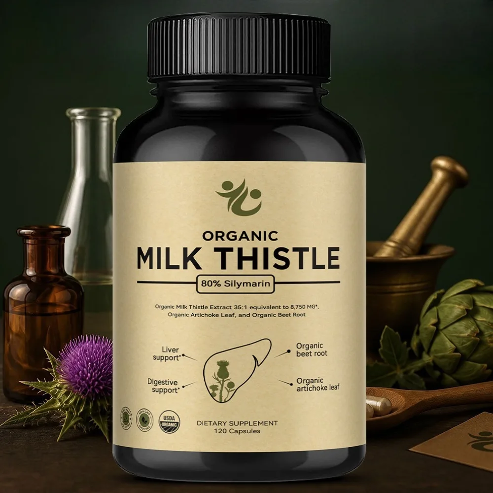 Milk Thistle Liver Detox Capsules, 80% Silymarin 250 Mg, with Beet Root & Artichoke Extract for Liver Health, Vegan, Non-GMO