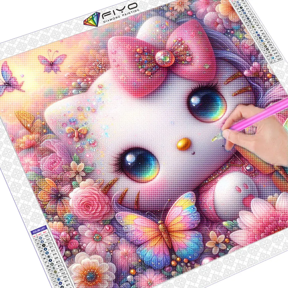 Sanrio Diamond Painting Hello Kitty DIY Drill Embroidery Heart 5D Full Mosaic Flower Handmade Gift Home Decor Craft Kit