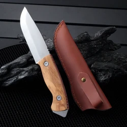 A sharp high-density stainless steel fruit knife, meat cutting knife, Western food knife, olive wood handle