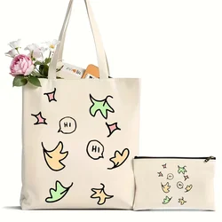 2Pcs Heartstopper Leaves Pattern Tote Bag, Portable Canvas Shoulder Bag For Daily Commuting, Reusable Grocery Shopping Bag