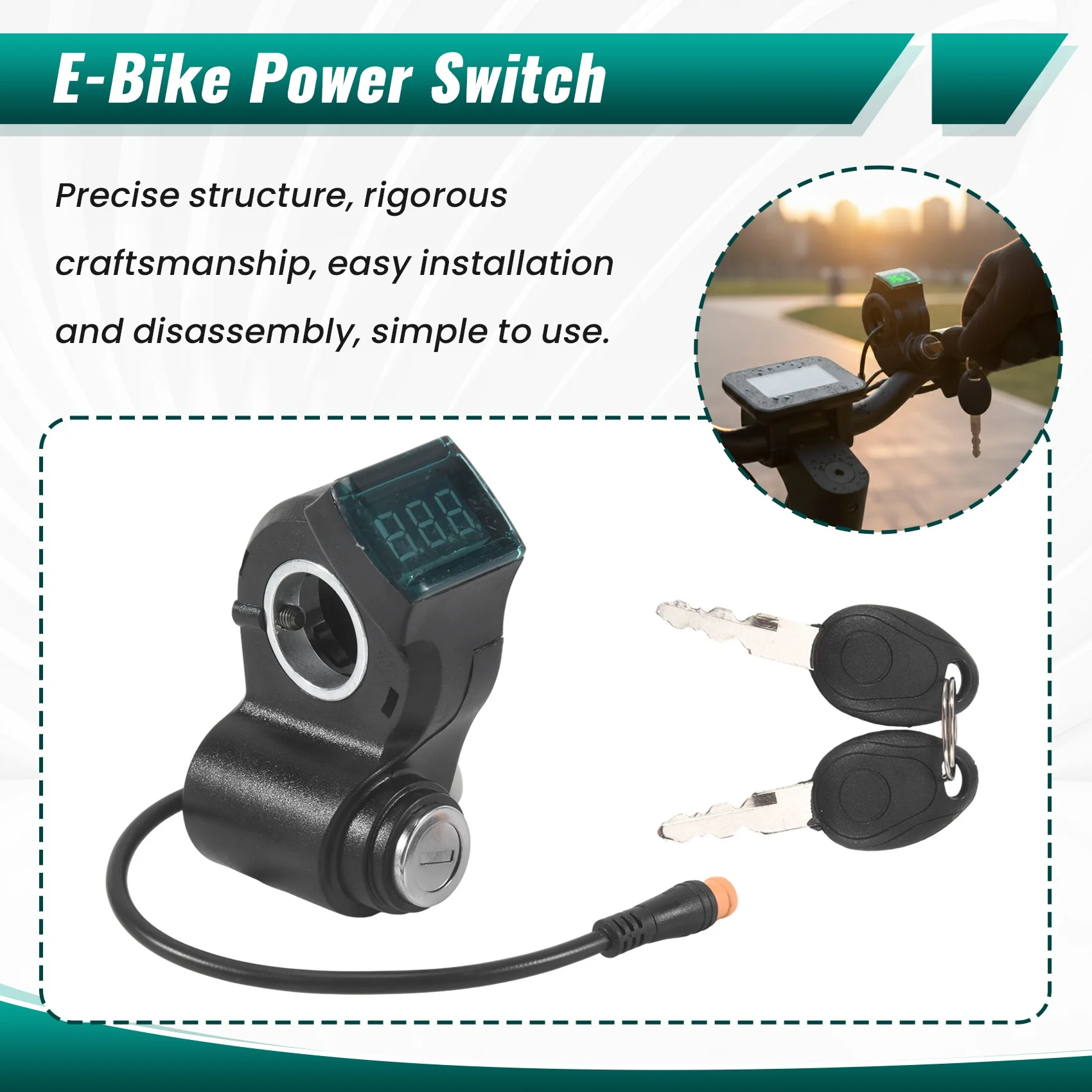 NEW HOT In Stock-E-Bike Lgnition Lock Key Thumb Throttle Voltmeter Digital Voltage Display Switch 3Pin For KUGOO M365