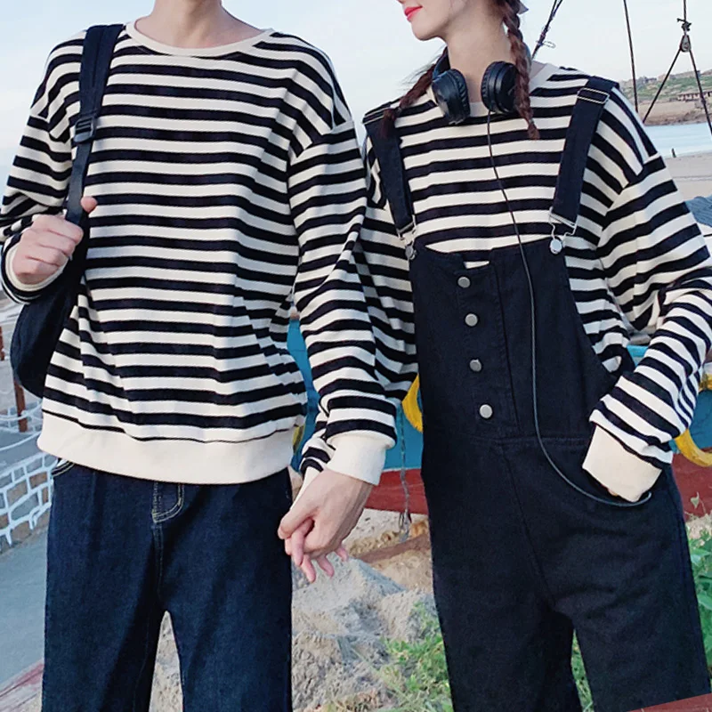 korean Boyfriend Oversized casual Hoodies Women harajuku Street Vintage Striped Patchwork Sweatshirts O-neck Pullovers thin Tops