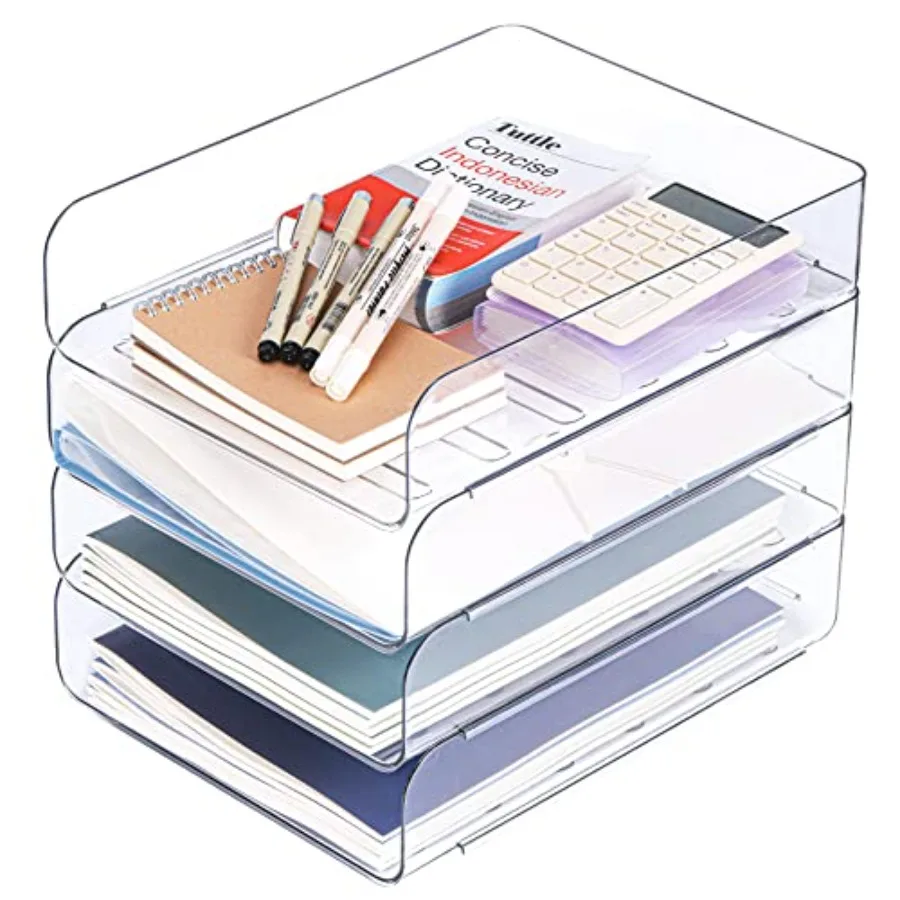 

Set of 4 Office Organization and Storage Clear PET Letter Tray Desk Organizer Stackable Paper Tray Organizer for Desk Accessori