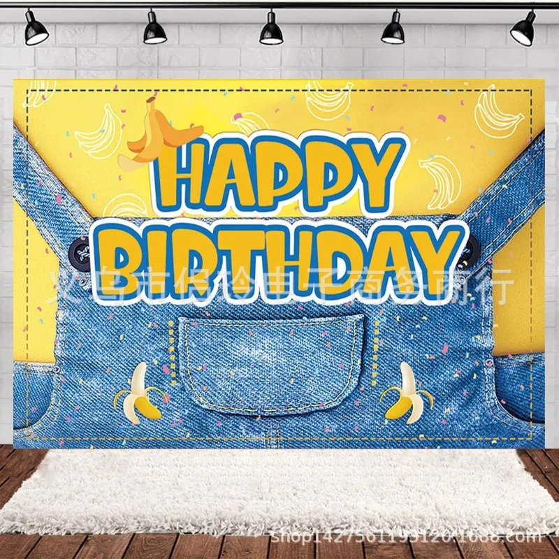 

New Cute Cartoon Minions Birthday Banner Birthday Background Cloth Cartoon Birthday Party Decoration Background Gifts