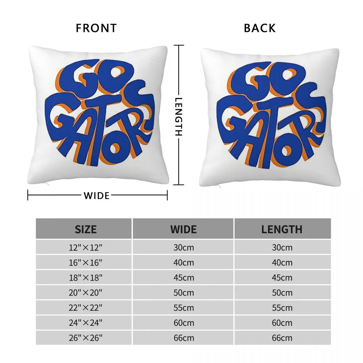 Go Gators Square Pillowcase Pillow Cover Polyester Cushion Decor Comfort Throw Pillow for Home Living Room