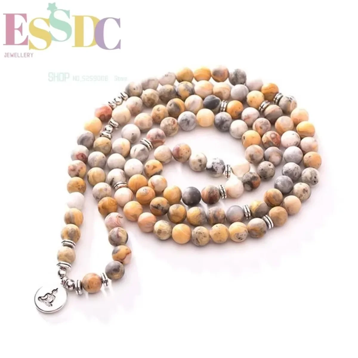 Fashion Yoga 8mm Natural Crazy Onyx Bracelets Hand Beaded Buddha Pendant 108 Mala Men or Women Healing Chakra Necklace Wholesale