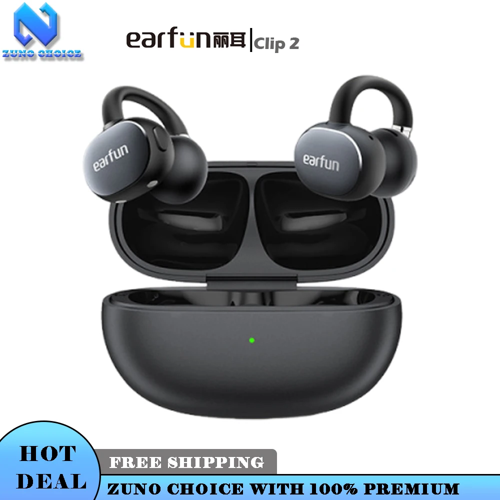 �couteurs sans fil EarFun Clip2 Bluetooth avec crochet d'oreille, 2 micros, IA ENC, transmission sonore directionnelle LDAC, �couteurs stabilis�s